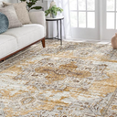 Washable Rugs 8x10 Area Rugs for Living Room,Rugs for Bedroom,Large Carpets,Ultra Soft Faux Wool Retro Dining Room Rug,Non Slip&Non-Shedding Low Pile Vintage Print Rug for Home Office,Orange (Orange-cream-brick Red-grey)
