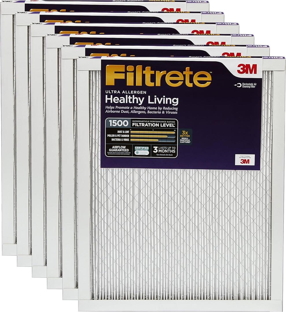 Filtrete MPR 1500 24 x 24 x 1 Healthy Living Ultra Allergen Reduction AC Furnace Air Filter, 6-Pack