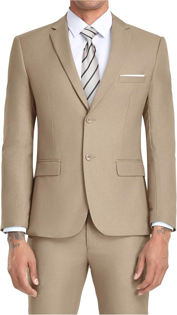 JPF Men's 2 Piece Slim Fit Suit Set, Two Button Solid Jacket Pants with Tie Suits for Men (X-Large, Champagne)