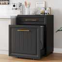 ZIFTY Double Pull Out Trash Can Cabinet, 2×10 Gallon, Laundry Hamper, Black | Pet Proof, Freestanding Kitchen Trash Cabinet, Hideaway Drawer, Garbage Recycling, Modern Farmhouse Waste Bin Furniture