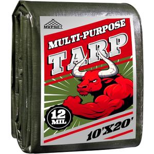 12mil Heavy Duty Waterproof Tarp 10x20FT, Extra Thick Polyethylene Cover in Green/Silver, UV Resistant & Tear Proof with Metal Grommets for All Weather Outdoor Use