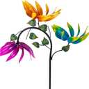 24" Large Wind Spinner Outdoor - Heavy Duty Multi Colored Flowers Wind Sculpture with Metal Stake, Three Flower Design Pinwheels for Yard and Garden Decor