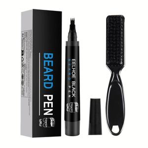 Waterproof Beard Filler Kit for Men - Pencil, Pen, Darkener Marker with Natural Finish for Beard, Moustache & Eyebrows - Bristle Brush Included (Black)