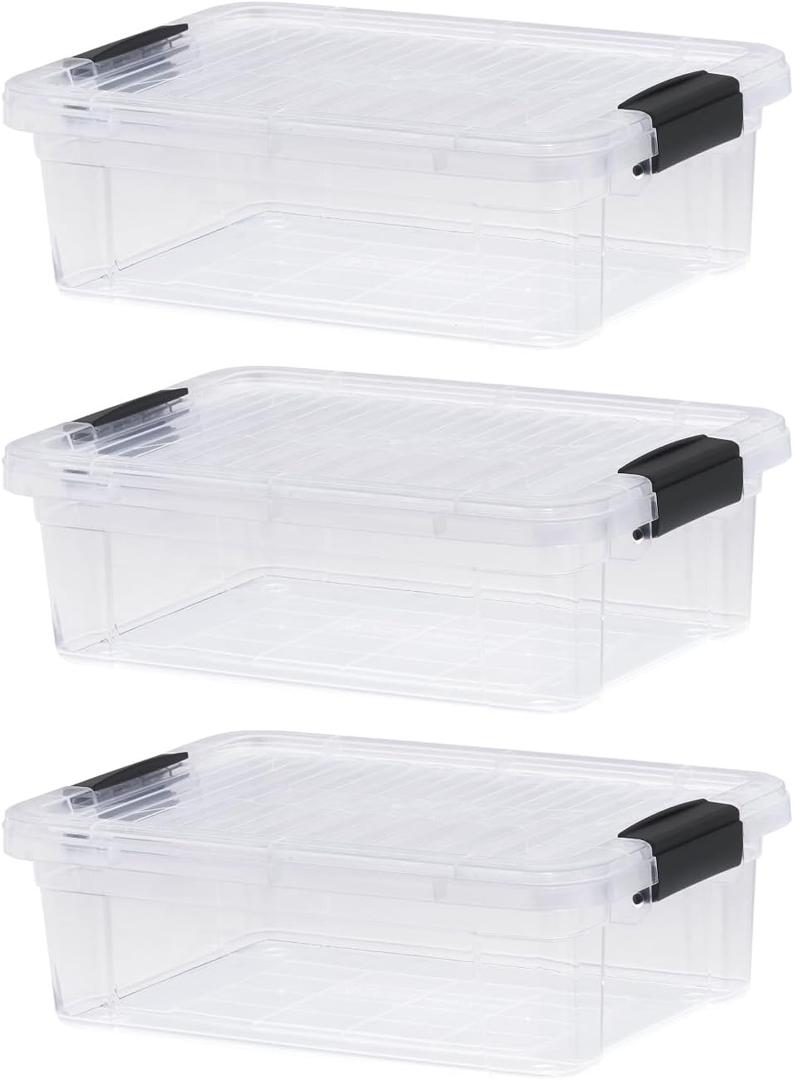 Superio Clear Storage Boxes with Lids, 4.5 Quart Plastic Container Bins for Organizing, Stackable Crates, BPA Free, Non Toxic, Odor Free, Organizers for Home, Office and Dorm, 3 Pack