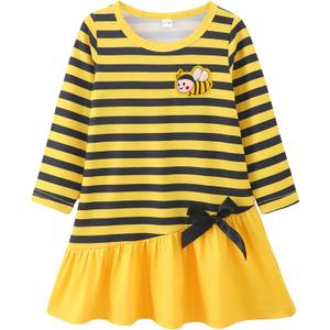 Baby Girl Fall Clothes: Soft Long Sleeve Bow Tie Print Outfits Casual Birthday Party Clothing for 6Months-3T (Yellow)
