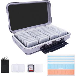 36-Slot Gray Memory Card Case with 36 Transparent Holders & 40 Writable Labels  SD Card Organizer & Storage Case for Camera Memory Cards