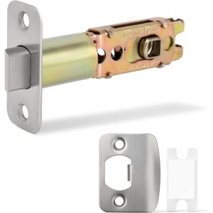 Adjustable Deadlatch 2-3/8" or 2-3/4", Privacy and Passage Door Lock 90 Turning Angle Replacement Latch, Door Latch with Strike Plate and Strike Box, Satin Nickel