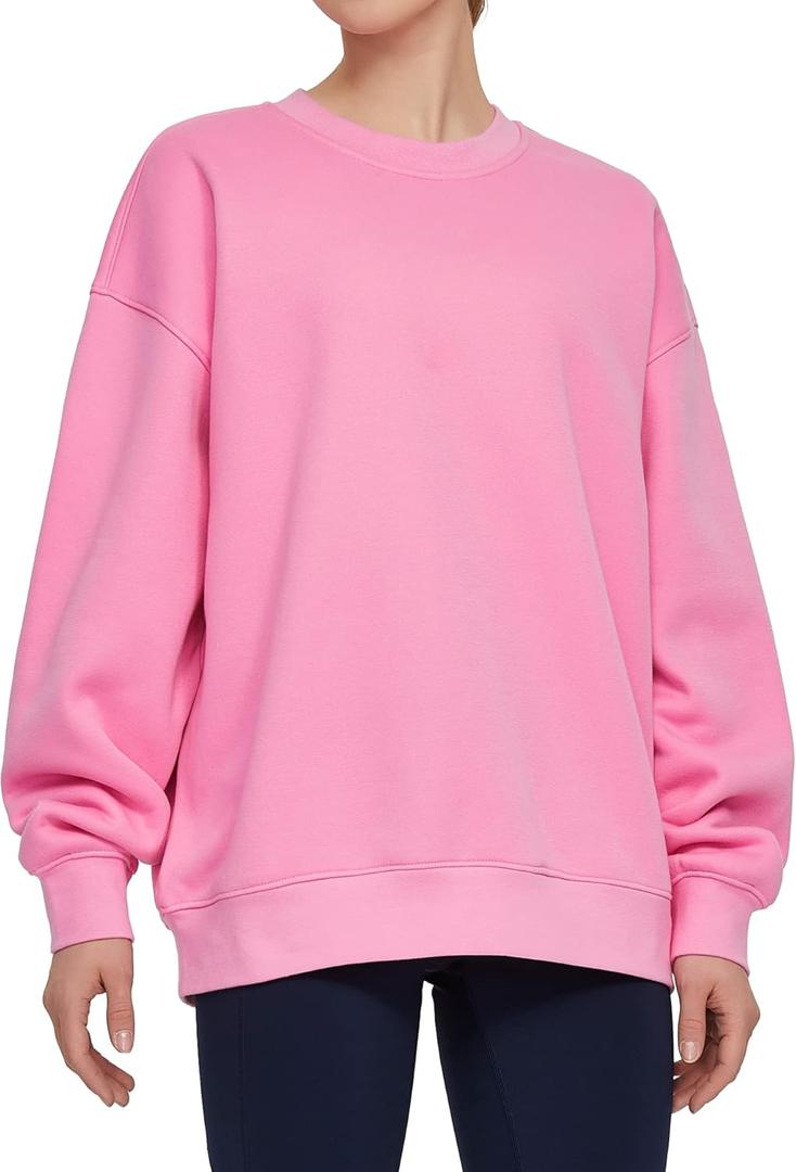 Womens' Fleece Crewneck Loose fit Soft Oversized Pullover Sweatshirt (Medium, Pink)