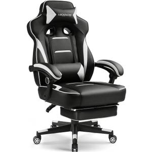 GTPLAYER Gaming Chair with Footrest, Big and Tall Game Chair 350lb Racing Style Computer Chair, Ergonomic Executive Office Chair High Back with Lumbar Support and Recliner, White