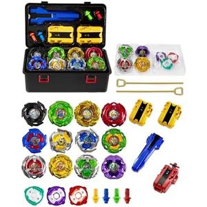 Wotean Gyro Battling Set, 12 Spinning Tops, 3 Launchers 1 Grip 3 Middle Rings and 4 Bases, with Storage Box, Kids Toys Birthday Gift Ideal for 6+ Years Old Boys,A