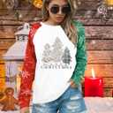 ASTANFY Merry Christmas Sweatshirt for Women Plaid Holiday Long Sleeve Tree Pullover Lightweight Shirt (X-Large, Green)