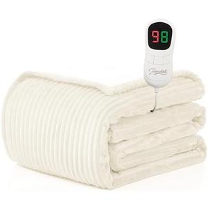 Homemate Electric Heated Blanket Twin Size - 62"x84" Heating Blanket Twin Size 1/2/4/6/8 Hours Auto-Off 10 Heat Level Over-Heat Protection Soft Flannel Sherpa ETL Certification, 10 - Cream(striped), Twin(62"x84")