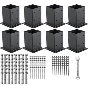 4x4 Post Base 8 Pcs, (Inner Size 3.6x3.6) Post Anchors, 13GA Thick Solid Steel & Black Powder Coated,Deck Post Brackets Support Deck Base Plate Pergola Brackets Fence Kit Mailbox Mount