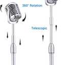 Facmogu Vintage Desktop Microphone Prop Model with Adjustable Stand, Classic Retro Style Microphone Prop Decor for Party Decoration Costume Role Play & Game Night - Silver