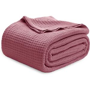 Bedsure Gentlesoft 100% Cotton Blanket Twin XL Size for College Dorm - Breathable and Soft, Waffle Weave Twin Blanket for Summer, Dorm Room Essentials, Dusty Rose, 66x90 inches