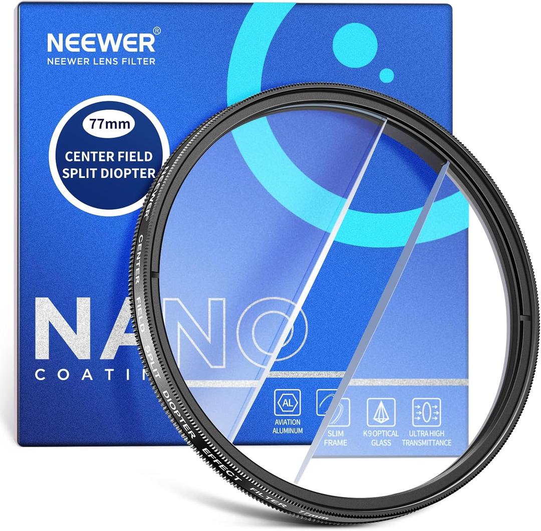 NEEWER 77mm Center Field Split Diopter Effect Filter, Camera Linear Prism K9 Optical Glass Filter with Aluminium Frame, Blurred Refraction Foreground Repeated Color Effect Camera Lens Accessories