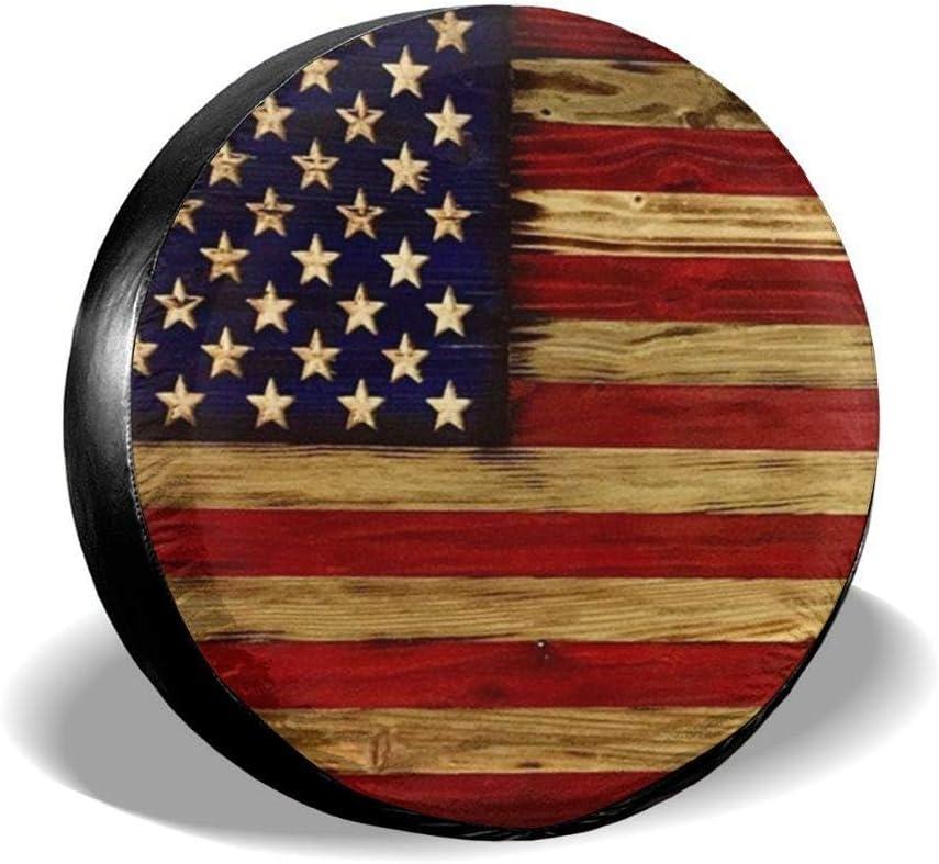 Tire Cover American Flag Reclaimed Wood Potable Polyester Universal Spare Wheel Tire Cover Wheel Covers for Trailer RV SUV Truck Camper Travel Trailer Accessories 15 Inch