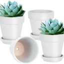 vensovo 6 Inch White Terracotta & Clay Pots for Plant with Saucer - 4 Pack Medium Terra Cotta Planter with Drainage Hole, Flowerpot for Indoor Outdoor Plants, Crafts, Wedding Favor