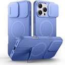 SURITCH for iPhone 16 Pro Max Case with Magnetic Camera Slide Cover and Adjustable Kickstand, Compatible with MagSafe, Shockproof Bumper Case Slim Protective Cover 6.9 Inch, Starlight Blue