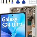 JQYDZH OLED Screen Replacement for Samsung Galaxy S24 Ultra 5G with Frame & Fingerprint Sensor – Includes Full Tool Kit & Installation Guide (Gray/Silver）