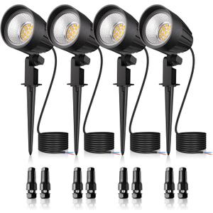 MEIKEE 7W Low Voltage LED Landscape Lights 800LM 12V Outdoor Landscape Lighting 2700K Warm White IP66 Waterproof Garden Pathway Lights Yard Lawn Spotlights with Connectors (4 Pack)
