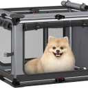 Collapsible Dog Crate: 26 Inch Foldable Soft Sided Dog Crate for Small Dogs, Portable Dog Travel Kennel with Soft Mat for Indoors & Outdoors, Grey (26" L x 18" W x 18" H)