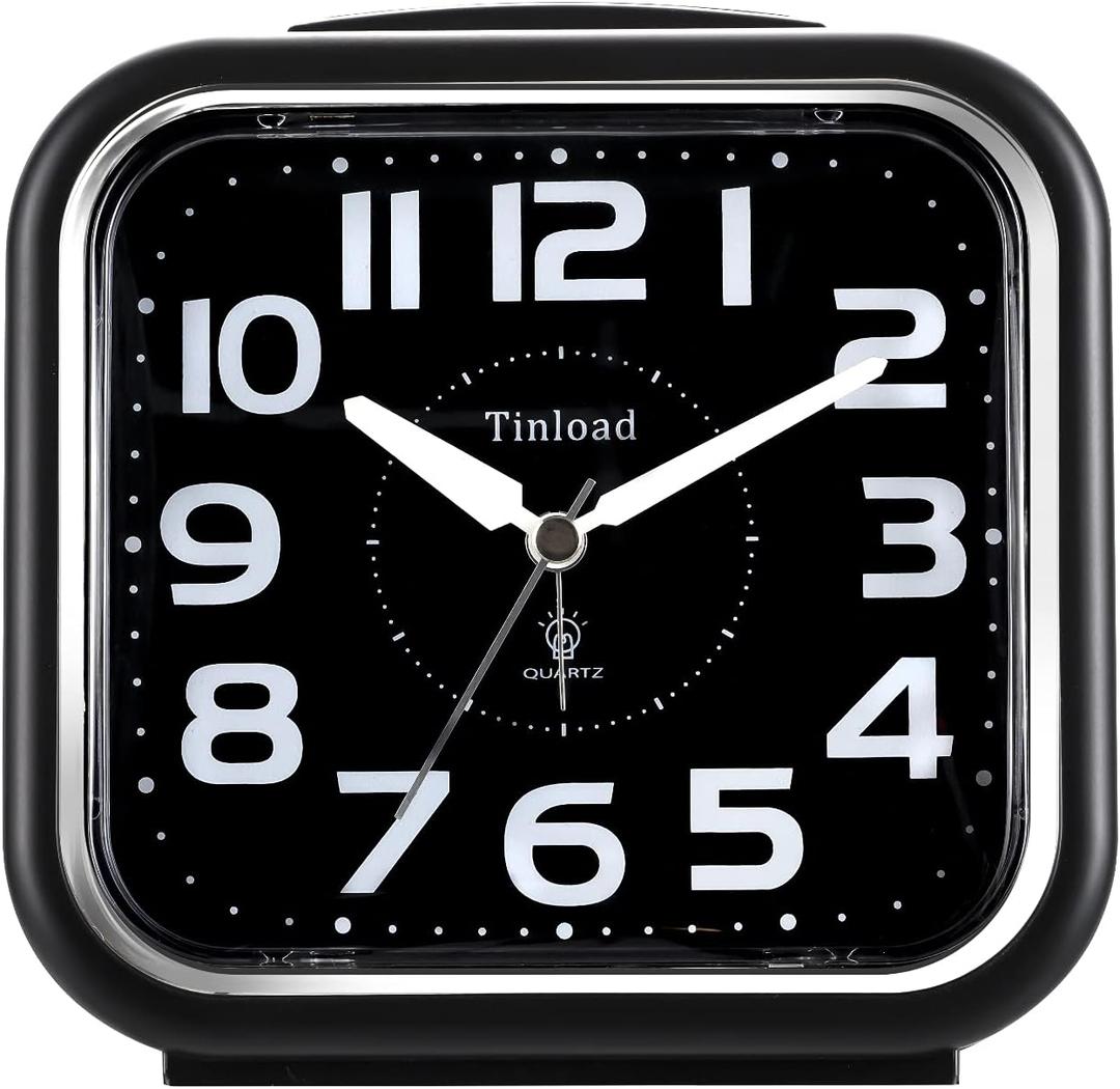 5.5" Large Analog Alarm Clock Silent Non Ticking, Gentle Wake, Beep Sounds, Increasing Volume, Battery Operated Snooze and Manual Light, Easy Set, Black (Best for Elder)