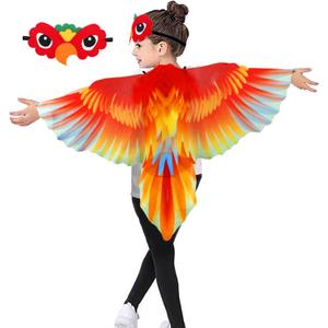 Bird-Costume-Parrot-Wings for Kids with Bird Headbands, Boys Girls Eagle Dress-up Cape Christmas Gifts Party Favors (Red) One Size