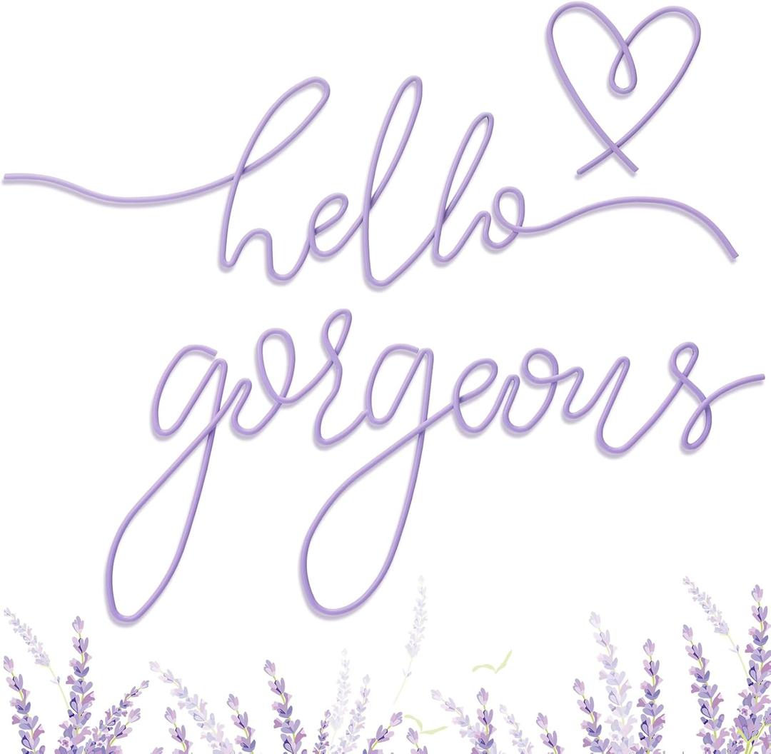 Hicarer Hello Gorgeous Metal Wall Art Decor Minimalist Decoration Metal Hello Gorgeous Decorative Sign for Living Room Office Bedroom Hotel Home Wall Decoration(Purple,Classic Style)