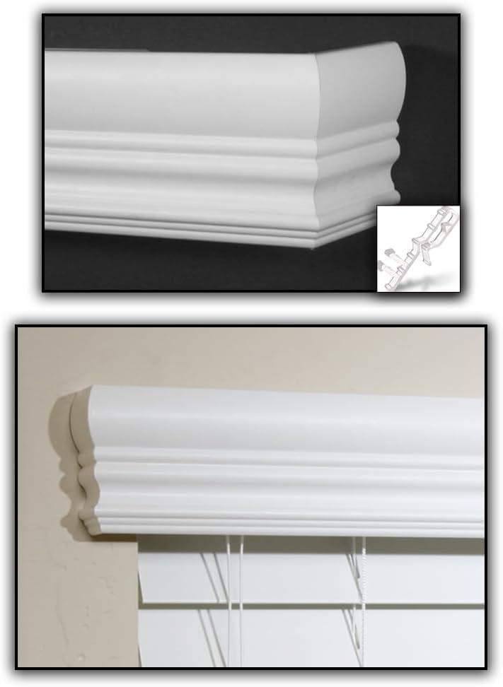 Faux Wood Blinds Valance for Horizontal and Venetian Blinds (Hidden Valance Clips Included). Inside or Outside Mount - Custom Made to Your Size (Color: White) - Royal Crown Cornice