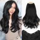 ALXNAN Long Wavy Layered Hair Extensions for Women, Clip in Hair Extensions Clip Ins Soft Full Head Synthetic Hairpieces 16 Inch Black