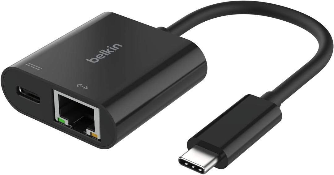 Belkin Connect USB-C to Ethernet + Charge Adapter 100W w/Gigabit Ethernet Port and USB-C Port - 1000Mbps for Fast Internet Connection - Compatible with iPhone 17, Samsung Galaxy S26, & More