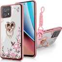 for Moto G Stylus 5G 2023 Case for Women, Glitter Crystal Butterfly Heart Floral Slim TPU Luxury Bling Cute Protective Cover with Kickstand+Strap for Stylus 5G 2023(Rose Gold), (BW-3076)