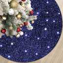 Navy Blue Christmas Tree Skirt 36 Inch Metal Xmas Tree Skirt Unique Christmas Tree Floor Mat Embroidered Christmas Tree Skirt Vintage Christmas Tree Cover Skirt for Christmas Halloween Home Decoration
