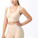 2 x Sports Bras for Women, Criss-Cross Back, Adjustable Wire-Free Medium Support Workout Bra with Removable Cups (XX-Large, Nude)