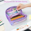 Large Pencil Case for Girls, Aesthetic Pencil Pouch for School, Wide Opening Organizer Box with Handle, Fits 50 Pens & Markers (Glitter Purple Tie-Die)