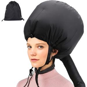 Bonnet Hooded Hair Dryer Attachment, Larger Adjustable Deep Conditioning Cap for Fast Hair Drying with Elastic Band for Fixing Free, Hair Curling Nursing Oil Treat-Ment SPA Steamer Cap (Dark Black)