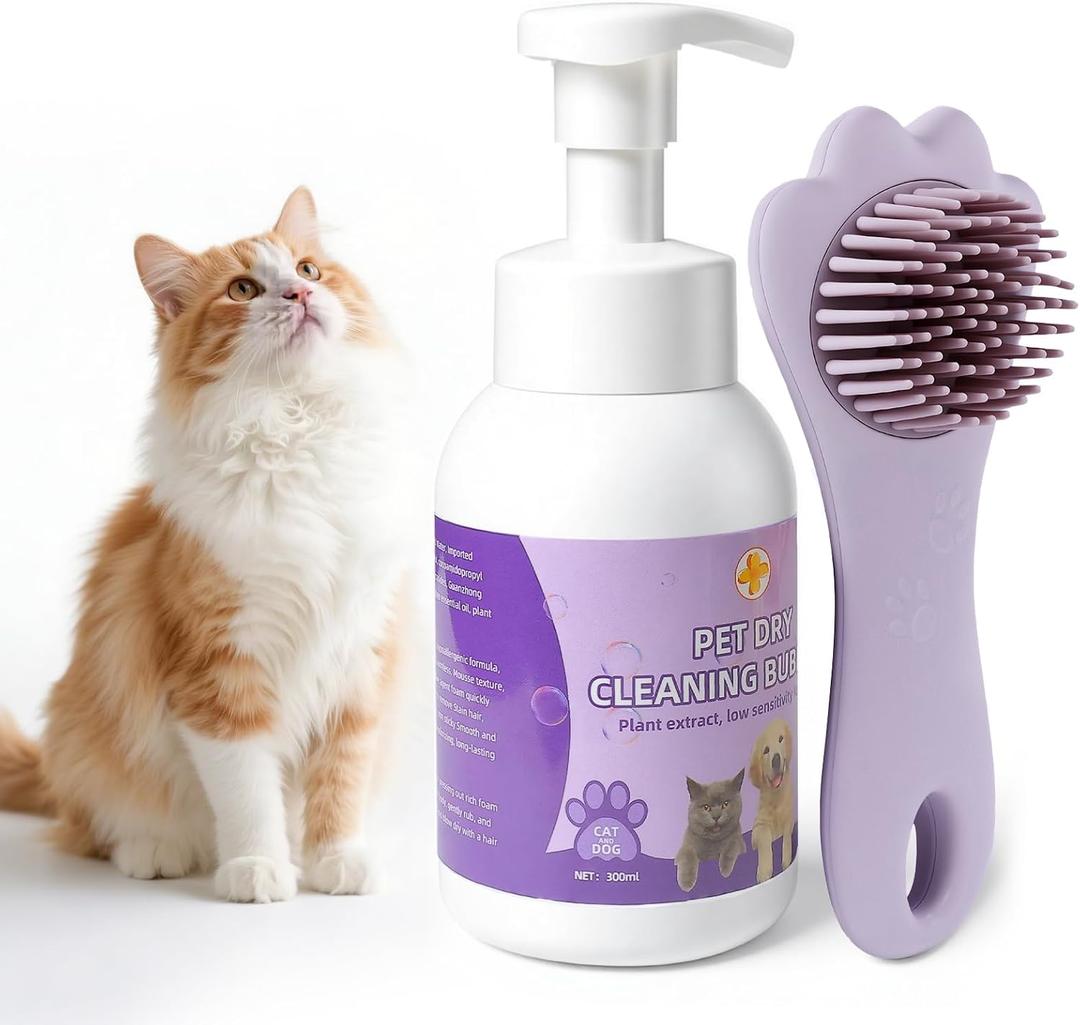 Cat Waterless Shampoo with Brush, for Quick Cleaning Between Baths, No Rinsing Needed, Hypoallergenic, Suitable for Cats and Dogs