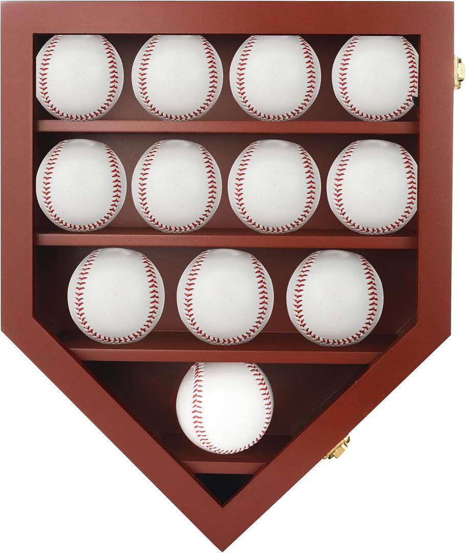 FramePro Baseball Display Case & Holder for 12 Balls - Cherry Wooden Shadow Box with HD Acrylic Front & UV Protection | Autographed Baseball Collector Case, Sports Memorabilia Display