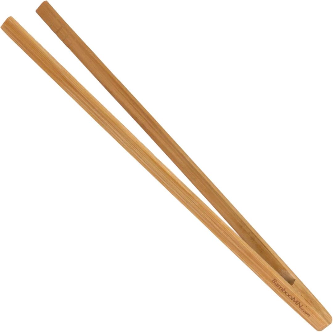 BambooMN - 12" Reusable Bamboo "A" Toast Tongs - Carbonized Brown - 3 Pieces