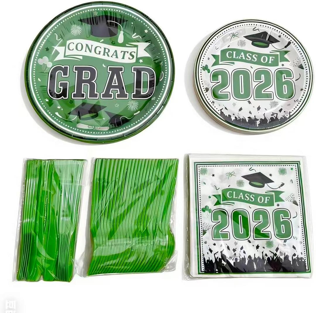 Graduation Plates and Napkins Green and White Graduation Decorations 2026 Tableware Class Of 2026 Grad Paper Plates and Napkins for Congrats Grad Party Decorations 120 PCS Green