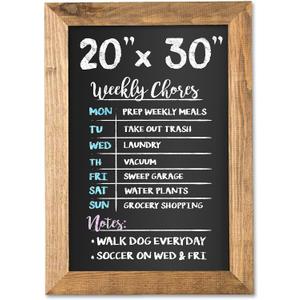 Ilyapa Rustic Wooden Magnetic Kitchen Chalkboard Sign - 20x30 Inch Brown Framed Wall Hanging Chalk Board for Farmhouse Decor, Wedding, Restaurant Menu