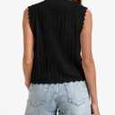 Trendy Sweater Vest Waffle Knit Top Vest V Neck Cardigan Sweater Casual Sleeveless Tops Cute Ruffle Vest (Black, L)