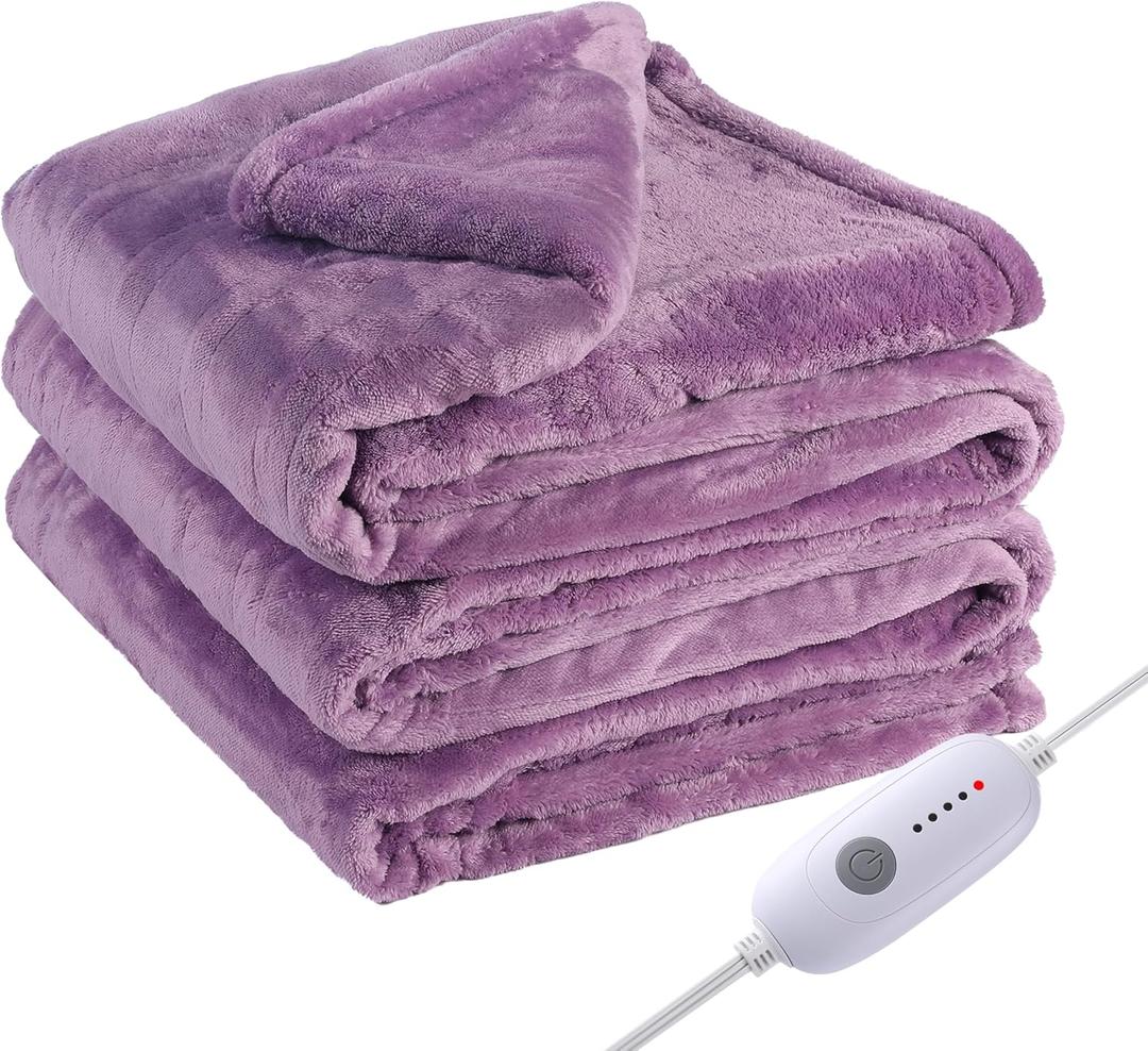 Electric Heated Blanket Full Size 72"x84",Fast Heating, Soft Plush Microplush for Bed & Couch, 10 Hours Auto Off 5 Heating Levels, Machine Washable, Gifts for Grandma & Family-Light Purple