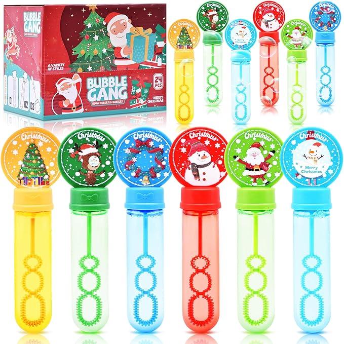 24PCS Christmas Party Favors for Kids, Bubble Wand Bulk Christmas Toys Gifts for Crhsitmas Stocking Stuffers Goodie Bag Fillers Classroom Prizes, Christmas Party Supplies for Girls Boys (Christmas)