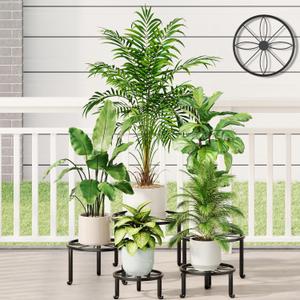 5 Pack Metal Potted Plant Stand Small Short Flower Pot Holder for Multiple Plants Indoor Anti-Rust Plant Pot Rack Shelf Round Plant Holder for Home Garden