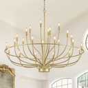 24 Light Gold Chandelier 51'' Large Candle Chandeliers for High Ceiling Foyer Brushed Brass Gold Chandelier Light Fixture for Large Living Room Dining Room Stairs Entry Restaurant Hotel