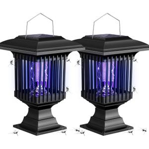 Qualirey 2 Pcs Solar Bug Zapper Outdoor with Stake Waterproof Mosquito Killer Lamp Lantern with White and UV Light Portable Cordless Mosquito Insect Zapper for Patio, Backyard, Garden, Camping