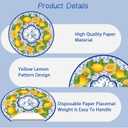 50 Pack Lemon Paper Placemats Disposable 50 Pack 13.7 Inch Cyan Blue Tiles Lemon Fruit Round Place Mats Summer Table Mats for Kitchen Dining Party Decoration