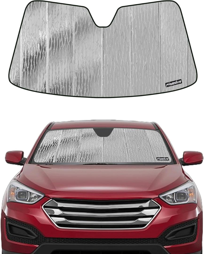 Windshield Sun Shade for Hyundai Santa Fe 2013-2018,2019 Santa Fe XL,with Automatic Defogging,Front Window Sunshade Shield,2-in-1 Reflective Sun Shade,Silver for Summer, Black for Winter (AstraGuard)